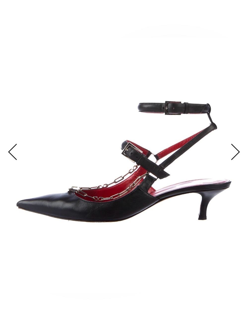 Valentino Black Pointed Slingback Heel with Red Lining & Gold Chain